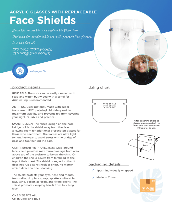 Disposable Face Shield with Plastic Glass Frame Attachment - Each
