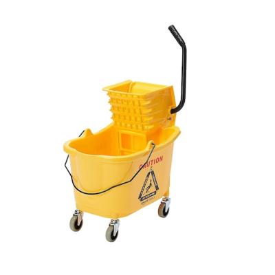 Basics Side Press Wringer Combo Commercial Rectangular Mop Bucket on Wheels, 35-Quart, Yellow