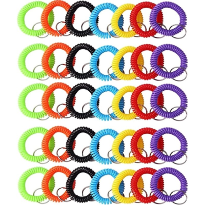 70Pcs Colorful Stretchy Keychain Bracelet Spiral Wristband Keychain for Outdoor