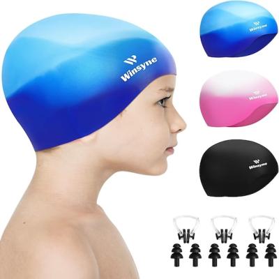 3 Pack Kids Swim Cap for Boys Girls, Unisex Silicone Swimming Caps for 3-15 Toddler Children Teen